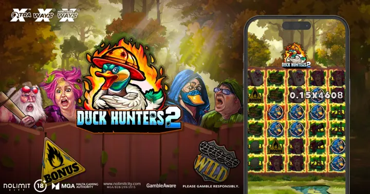Nolimit City Duck Hunters 2 official press banner and mobile grid preview