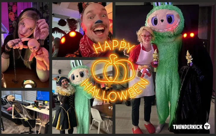 Thunderkick Halloween party, game-themed costumes & responsibility