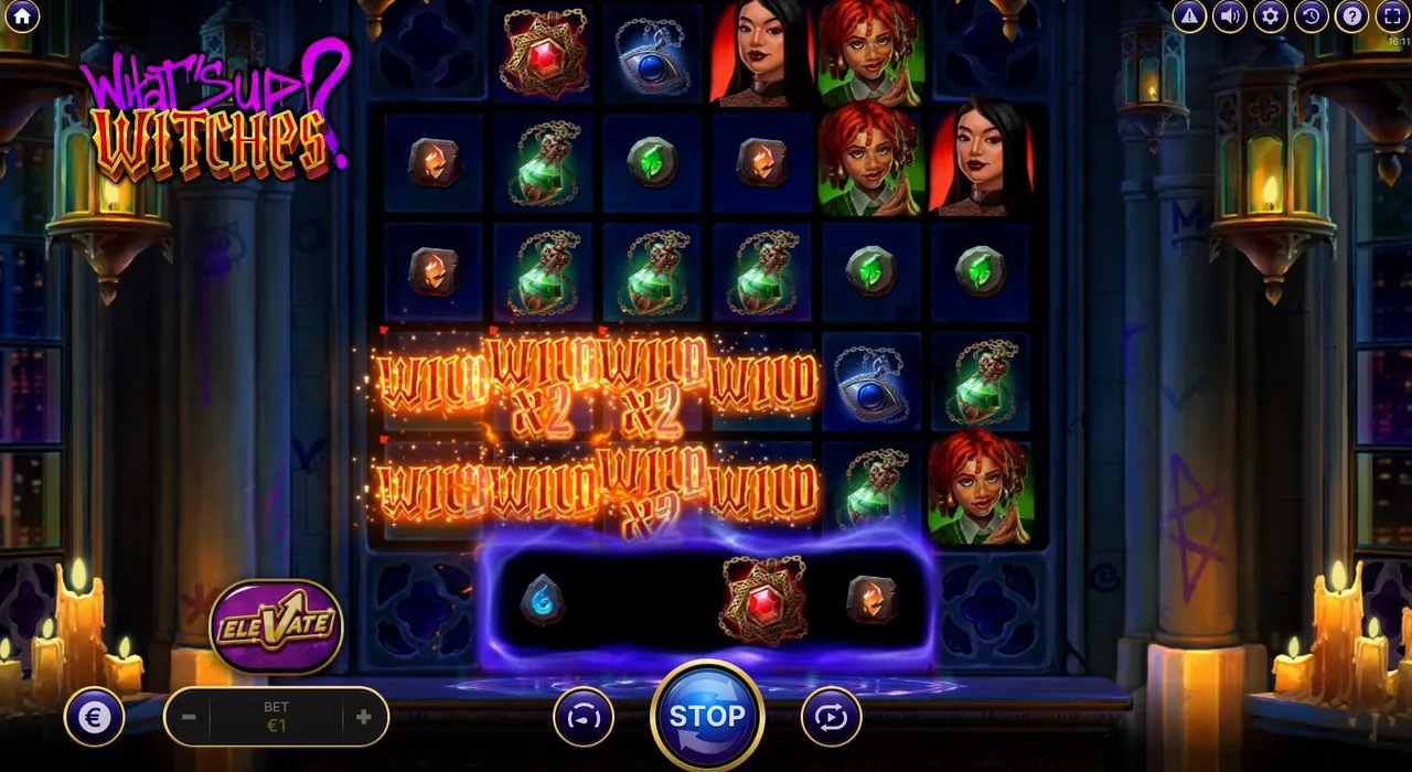 What's Up? Witches gameplay screenshot showing the Arcane spell grid