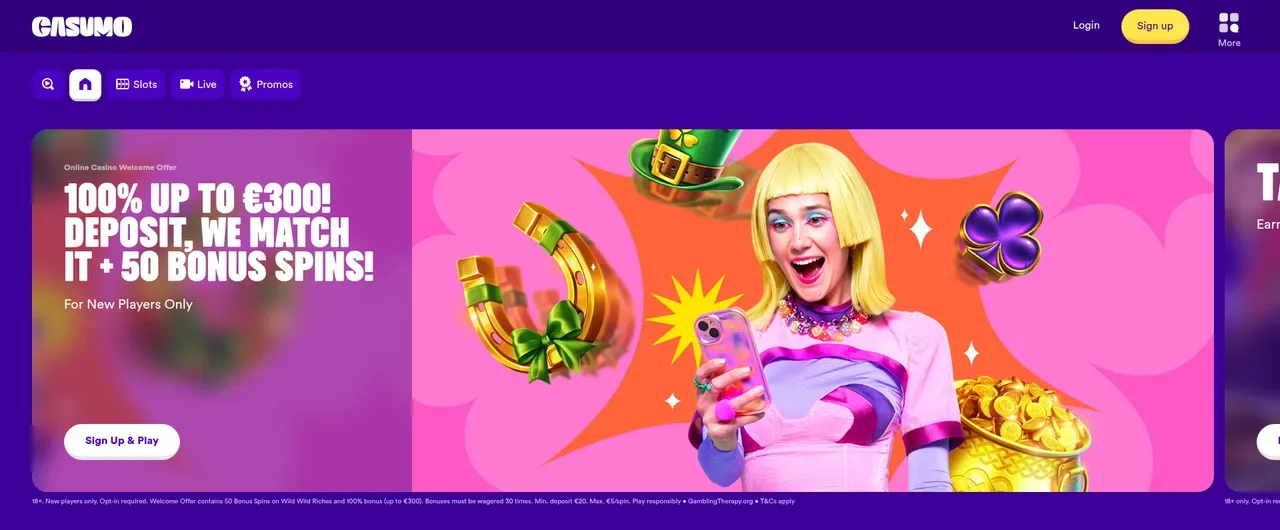 Casumo Casino EUR welcome package: 100% up to €300 bonus + 60 Bonus Spins