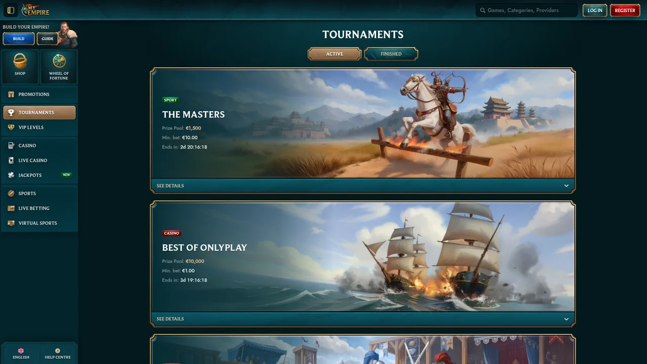 MyEmpire Casino slot tournaments with €10,000 EUR prize pools