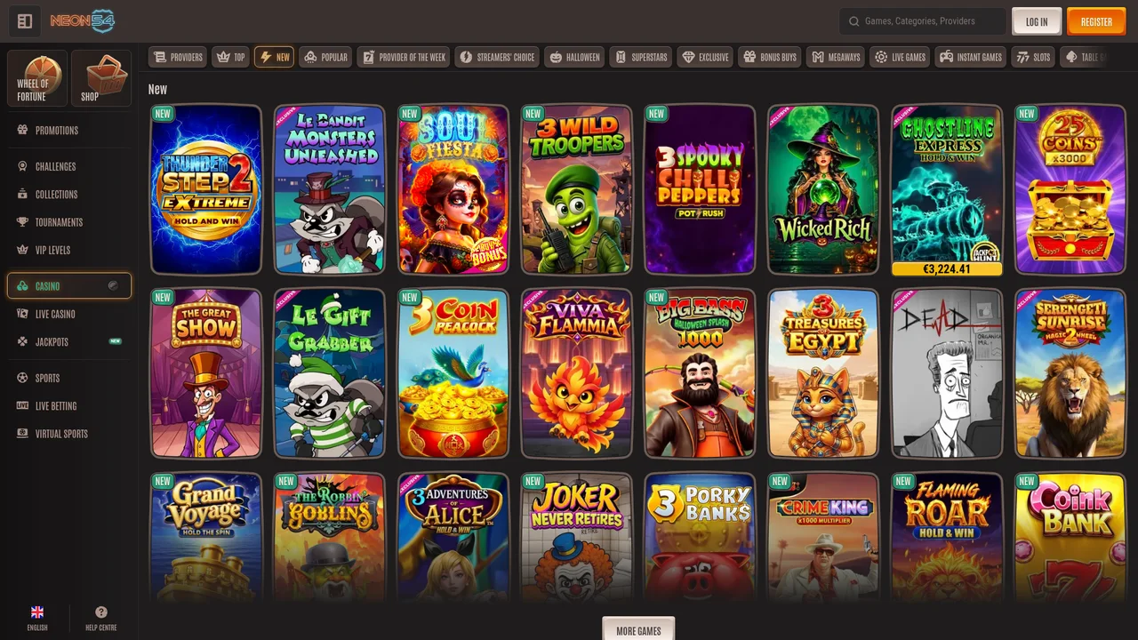 Neon54 New Releases & Bonus Buy slots with Le Bandit Monsters Unleashed, Big Bass 1000 and €3,224 Jackpot Hunt