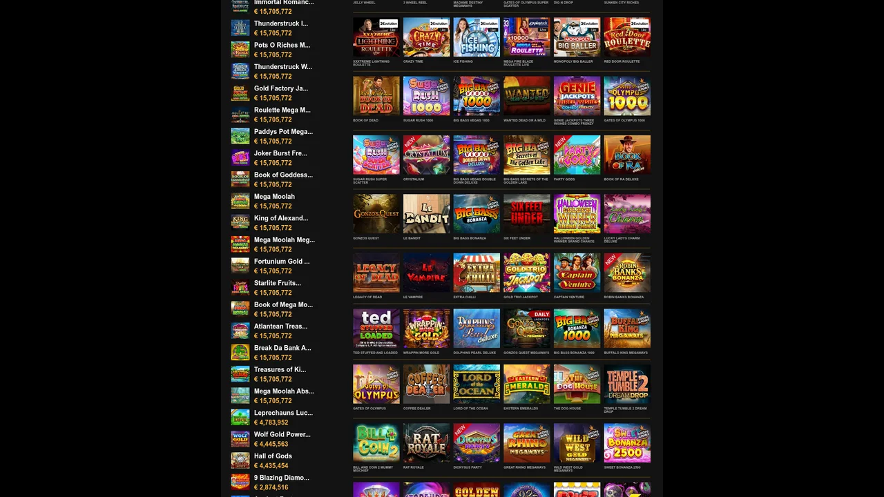 Videoslots slot grid featuring Book of Dead, Sugar Rush 1000, Gates of Olympus 1000, Le Bandit and live jackpot tickers