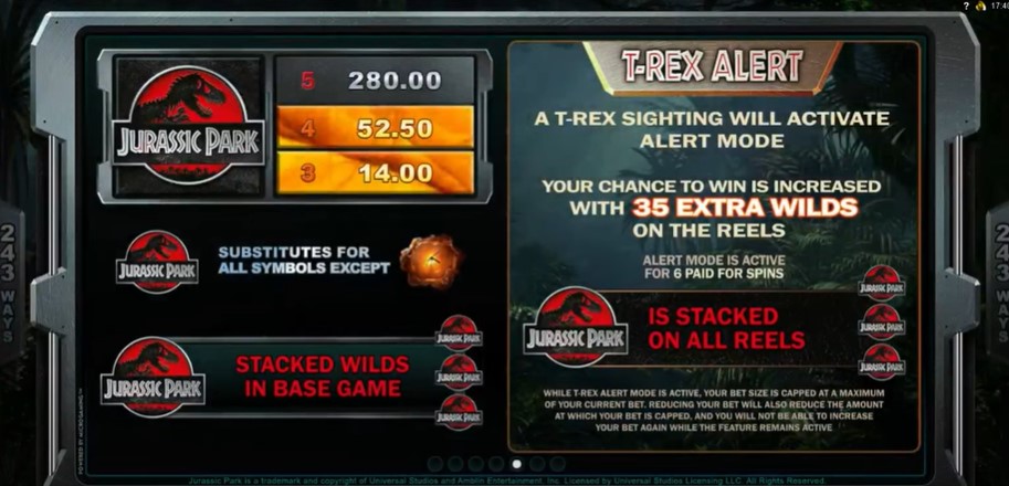 Jurassic Park Ominaisuudet