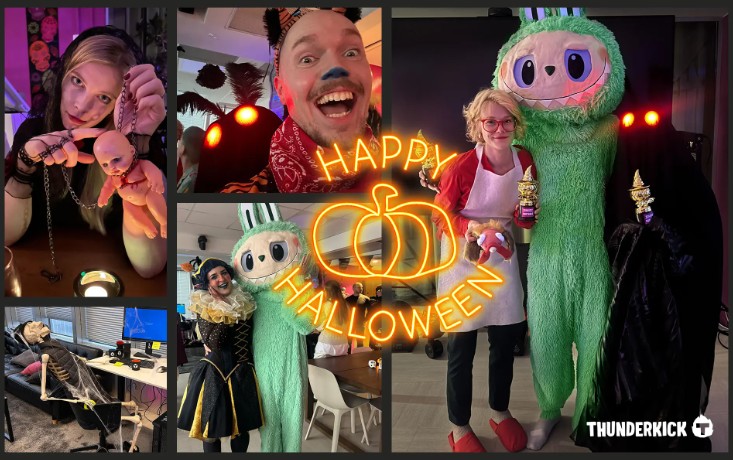 Thunderkick Halloween party, game-themed costumes & responsibility
